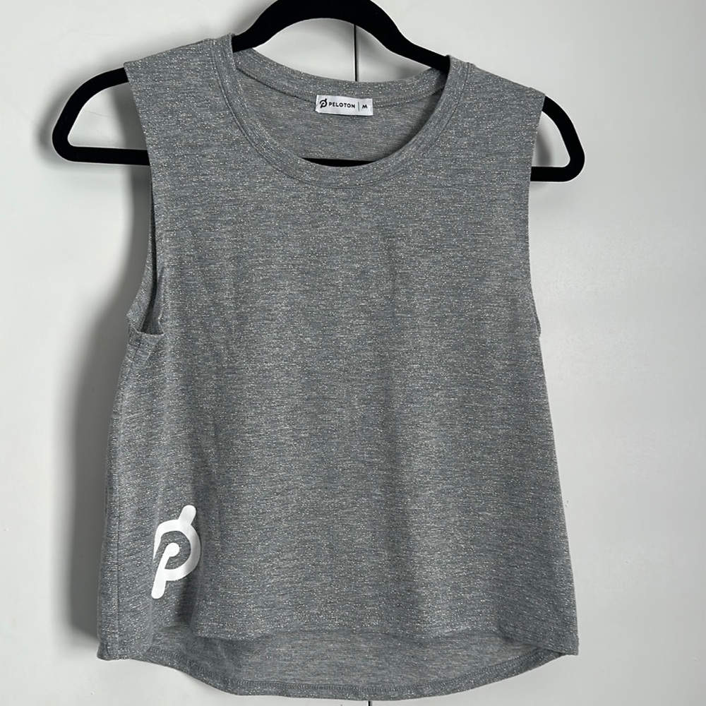 Gray with Sparkles Cropped Peloton Tank M